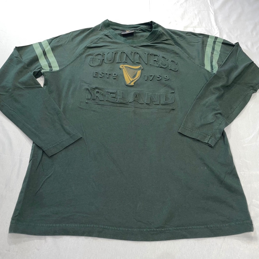 Guinness Ireland Long Sleeve Shirt Green Embossed Puff Print Harp Mens XL Raglan